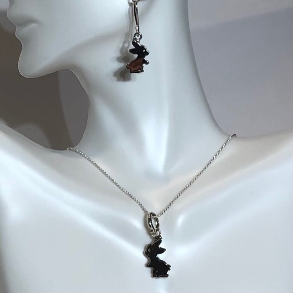 Rabbit Earrings and Necklace 950 Silver for Girls - Picture 2 of 10
